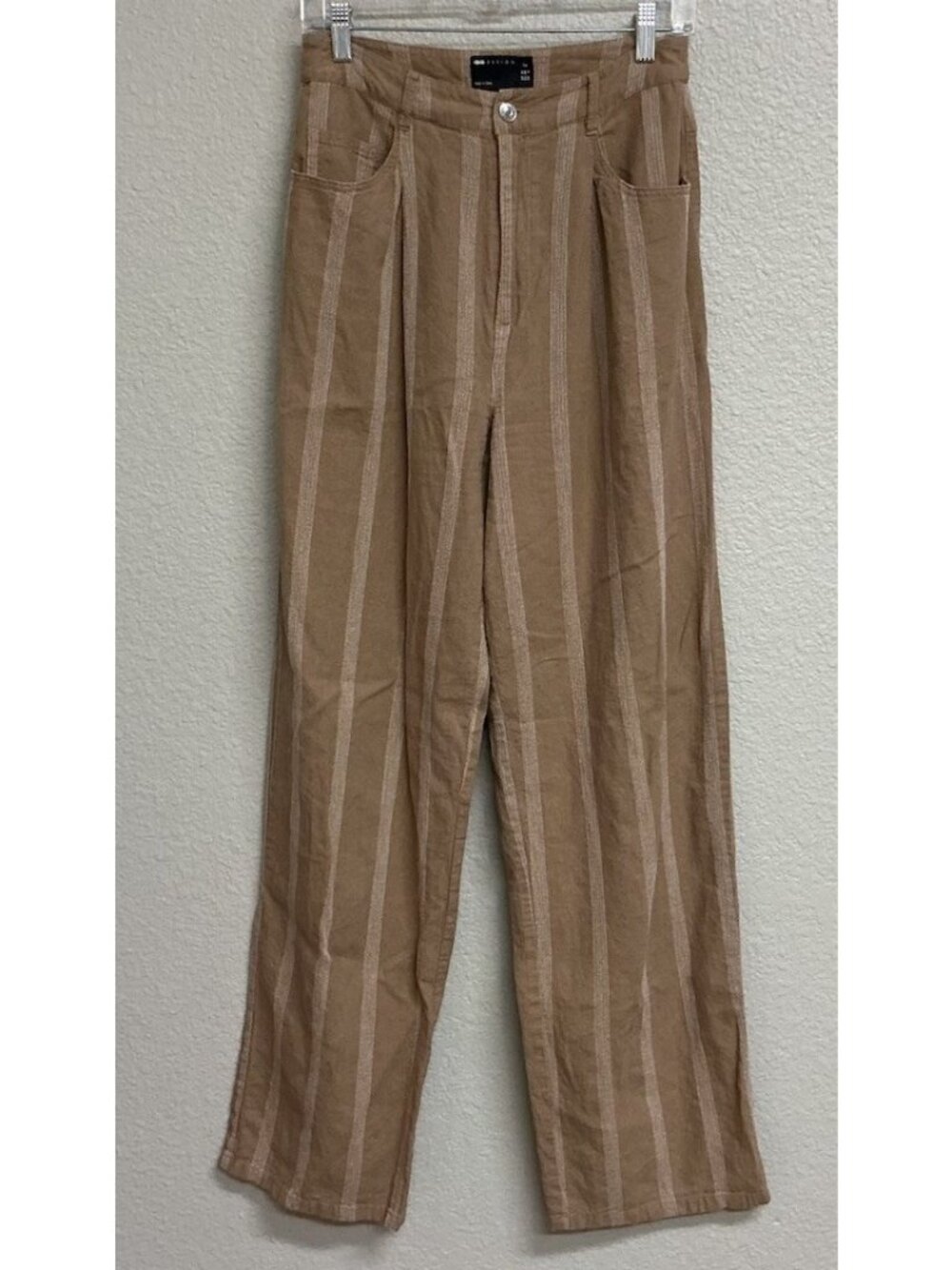 ASOS DESIGN Pants Women Tan Linen Blend Wide Leg High Rise Coastal 6 Tall